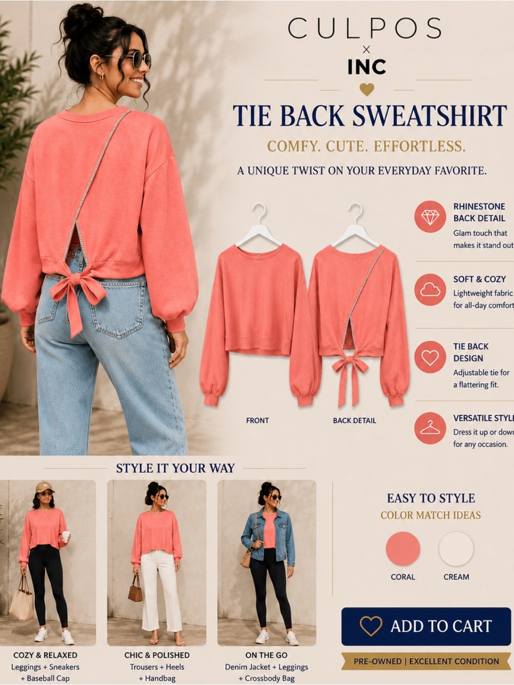 INC International Concepts Sweatshirt M & L Color Blush